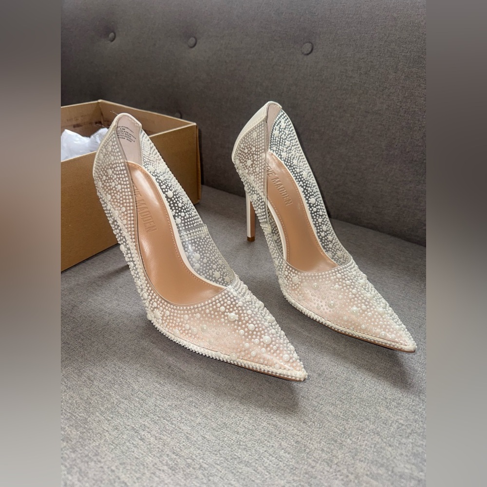 Steve Madden Thrive Pearl Clear Stiletto Heels Size 6.5 🤍🥂✨ - Picture 5 of 9